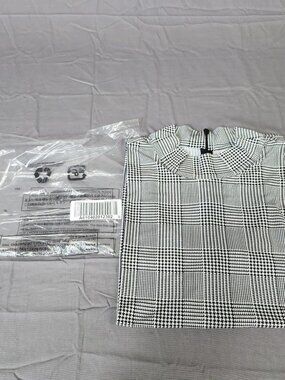 Susan Graver Plus Size 3X Black White Plaid Mock Neck Sleeveless Tank Top Knit